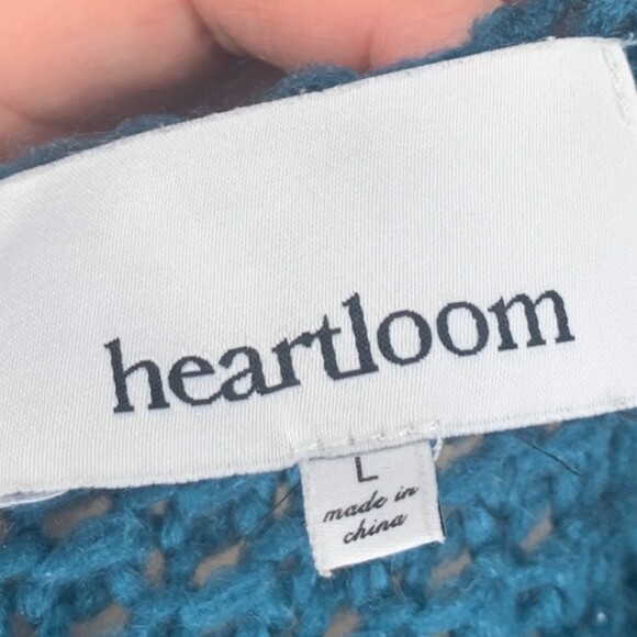 Heartloom Women’s Large Open Knit Sweater Teal Multi Color Block Sleeves Boho - Picture 4 of 9